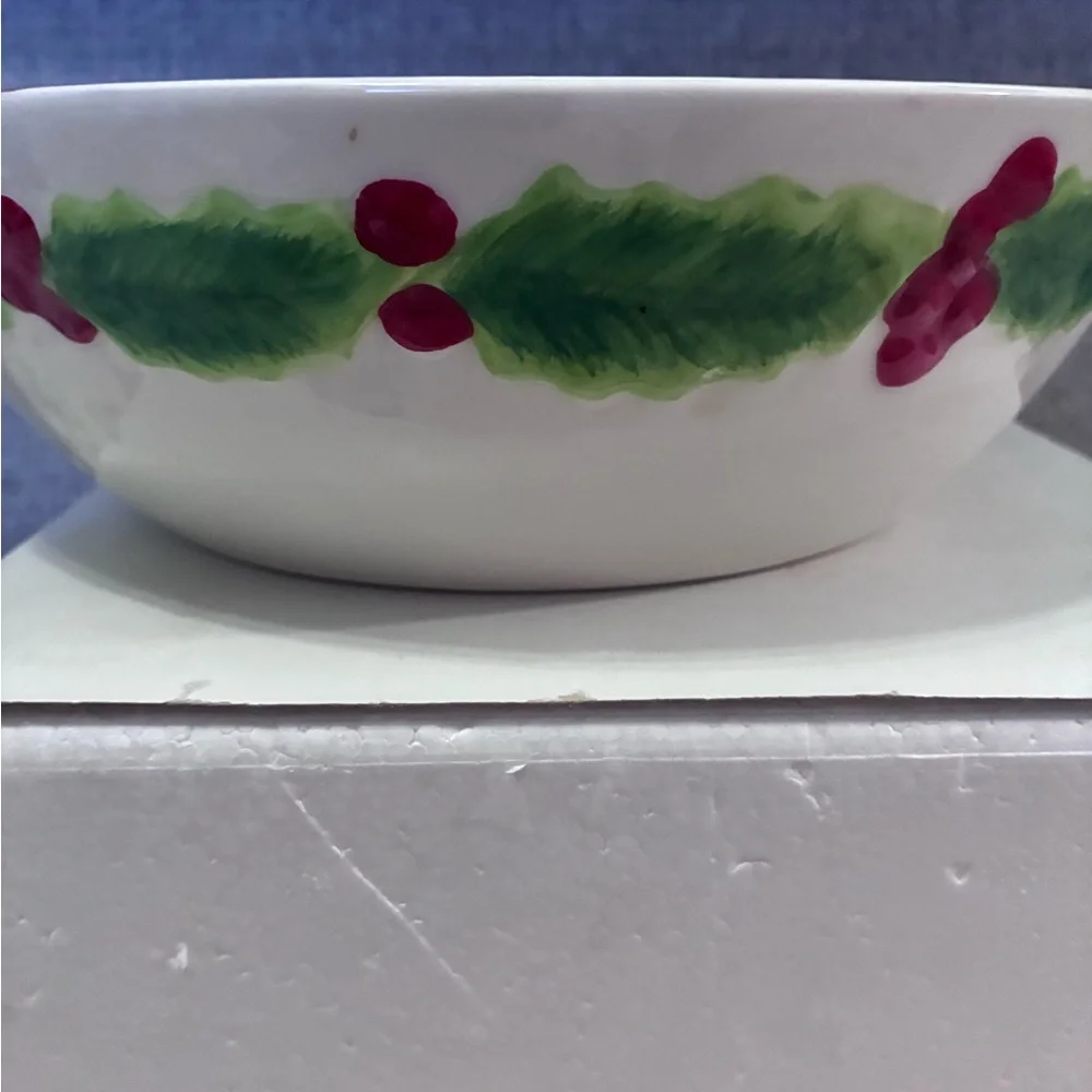 Fitz & Floyd Holly Berry Snowman Serving Bowl